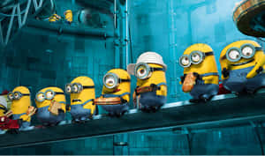 Minions在青綠色燈光的實驗室裡吃三明治。 — 動畫卡通 壁紙