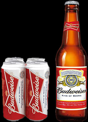 兩個Budweiser啤酒罐和一個瓶子在黑色背景上。