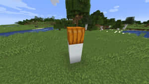 在Minecraft景觀中的香菸方塊，有草地、河流和樹木。 — 可愛的雪 壁紙