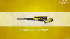 黃黑狙擊步槍，條紋背景上寫有「shoot for the moon」文字。 — 邊緣禁地3 壁紙