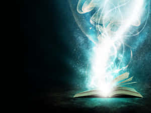 打開的書在黑暗空間中散發魔法光芒和宇宙粒子。 — 魔法動圖 壁紙