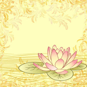 粉紅蓮花在荷葉上，金色花卉邊框，黃色背景 — 蓮花 GIF 壁紙
