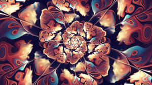 鮮豔的分形花，帶有旋轉的花瓣，在黑暗背景下發光。 — Enhypen 美學 壁紙