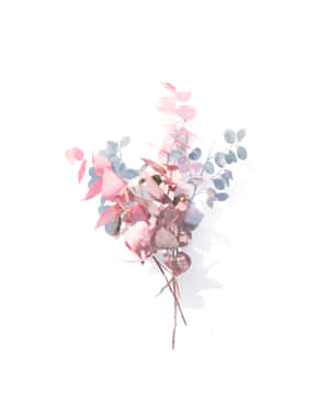 白色背景上柔和粉紅色和藍色的桉樹花束。 — Pixel Fold 壁紙