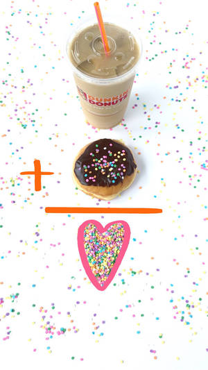 Dunkin' Donuts冰咖啡和巧克力彩針甜甜圈，配上彩色糖針，白色背景。 — Dunkin Donuts 壁紙