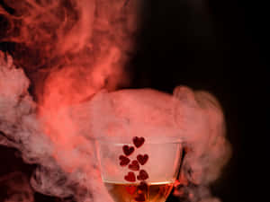 一個帶有紅色心形裝飾和周圍旋轉紅色煙霧的杯子。 — 煙動圖 壁紙