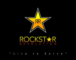 Rockstar Revolution標誌，金色星星和標語Live to Serve在黑色背景上。 — 標誌 壁紙