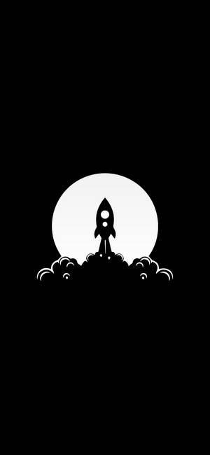 一枚黑色火箭從雲層中發射，背景是發光的圓形。 — 太空船 壁紙