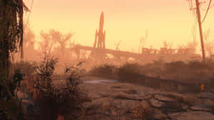 末日後荒地被遺棄的火箭，夕陽西下。 — 異塵餘生 GIF 壁紙