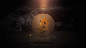 金色比特幣硬幣在夜間漂浮在山脈上方，發出光芒。 — 比特幣 GIF 壁紙