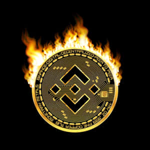 一枚金色的加密貨幣幣在黑色背景上被火焰吞噬。 — iPad Pro 11 壁紙