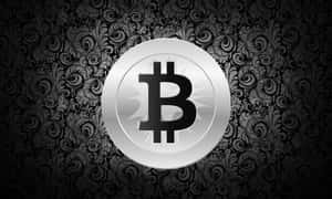 閃亮銀色比特幣硬幣在華麗黑色大馬士革壁紙上。 — 比特幣 GIF 壁紙