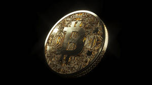 金色比特幣硬幣，帶有電路板設計，黑色背景 — 比特幣 GIF 壁紙