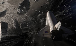 NASA太空梭在深空飛越小行星帶 — 月落 壁紙