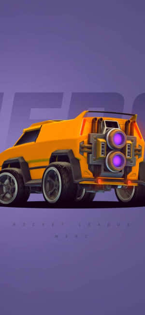 黃色Rocket League Merc賽車，帶有紫色助推器，背景為紫色。 — iPhone 18 壁紙