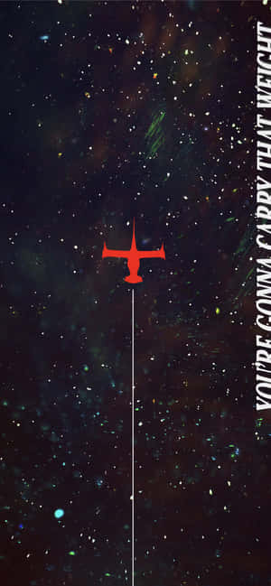 星空宇宙中的紅色飛機剪影與垂直文字 — Galaxy A07 壁紙