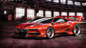 廢棄倉庫中，陽光透過窗戶照射下的鮮豔橙色BMW概念車。 — 豪華車 壁紙