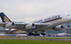 新加坡航空空中巴士A380從跑道起飛 — 機場 壁紙
