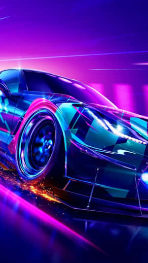未來主義汽車在夜間霓虹燈隧道中疾馳 — 電玩遊戲 GIF 壁紙