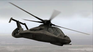軍用直升機在多雲的天空中飛行，旋翼模糊。 — 武裝行動3 壁紙