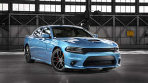 工業倉庫內的淺藍色Dodge Charger跑車。 — 道奇挑戰者 壁紙