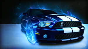 藍色Shelby Mustang帶有白色條紋，被電光藍色能量效果包圍。 — 老福特卡車 壁紙