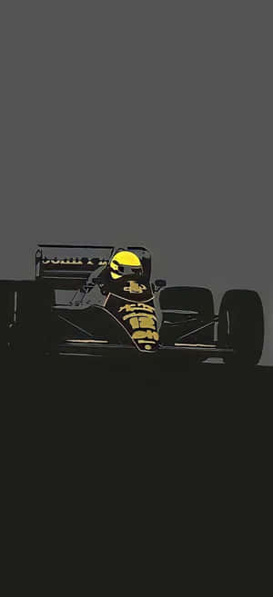 在黑暗環境中，一架黑色賽車配備黃色頭盔的車手。 — HMD Luma 壁紙