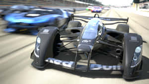 黑色 Formula E 賽車在賽道上疾馳，背景有競爭對手。 — 賽車 壁紙