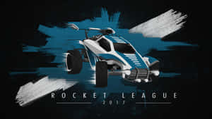 Rocket League遊戲賽車在移動中，帶有藍白塗裝和筆觸背景。 — 4K 火箭聯盟 壁紙