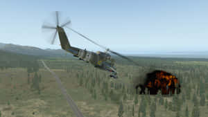 軍用直升機轟炸森林引發猛烈爆炸 — 電玩遊戲 GIF 壁紙