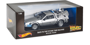 銀色DeLorean時光機玩具車，Hot Wheels包裝，帶通量電容器和Mr Fusion。 — 歡迎回來 壁紙