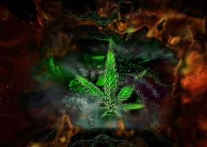 一株發光綠色大麻植物在火紅的宇宙星雲中。 — 吸大麻 壁紙