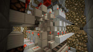 帶有儲物箱和紅石火炬的Minecraft礦井通道 — 我的世界 鑽石 壁紙