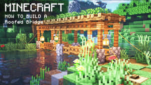 水上Minecraft有蓋橋樑，帶有燈籠和草方塊。 — 塔橋 壁紙