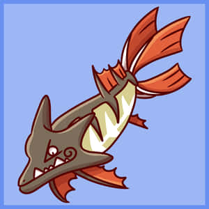 卡通魚有橙色魚鰭和鋒利牙齒在藍色背景上游動 — 魚 GIF 壁紙