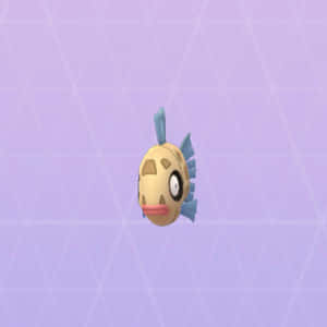 一條卡通魚，有藍色鰭和粉紅色嘴巴，在紫色網格背景上。 — 動漫 壁紙