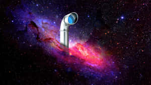 一條未來風格的管道，帶有藍色鏡頭，從色彩繽紛的宇宙星雲中伸出。 — 宇宙 壁紙
