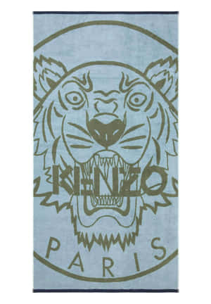 帶有橄欖綠色老虎頭和 Kenzo Paris 標誌的藍色毛巾。 — 丹寧 壁紙