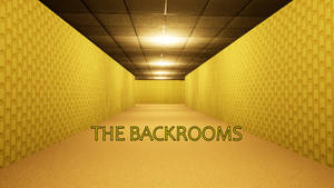 帶有 THE BACKROOMS 文字的黃色圖案走廊 — 電玩遊戲 GIF 壁紙