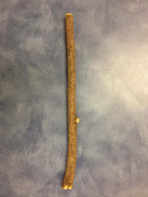 一條帶有節的自然小樹枝，放在有紋理的灰藍色布料背景上。 — 剝貼 壁紙