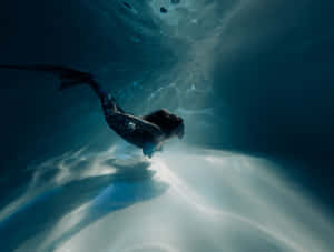 一條美人魚在水底游泳，陽光穿過水層。 — 美人魚 壁紙