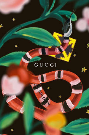 一條帶有 Gucci 品牌的彩繪蛇在星空下穿過花葉。 — 火影忍者角色 GIF 壁紙