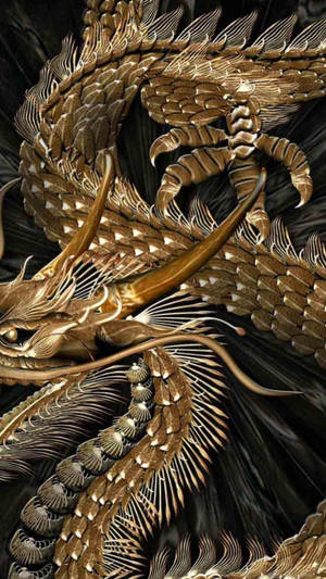 金龍，帶有精細的鱗片和飄逸的鬃毛，在黑暗的背景上。 — 高解析度龍 壁紙
