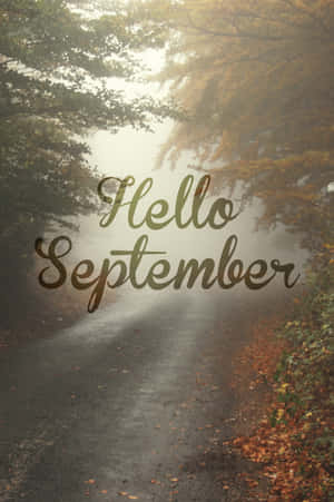 霧氣瀰漫的森林小徑，有落葉和「Hello September」文字。 — POCO Pad 壁紙
