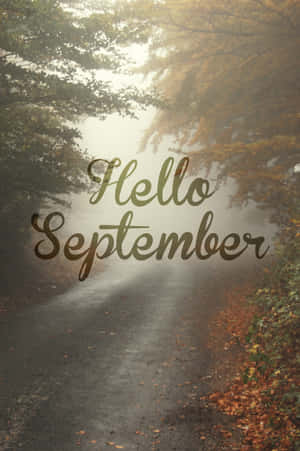 霧氣瀰漫的森林道路，有落葉和「Hello September」文字。 — 道路 壁紙