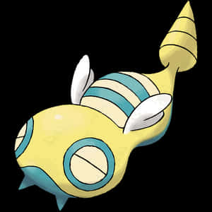 黃色和藍綠色條紋的卡通魚，有白色魚鰭和螺旋尾巴。 — 電玩遊戲 GIF 壁紙