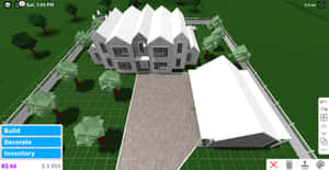 3D遊戲環境中綠色網格地塊上的一棟白色多山牆房屋。 — 酷炫 Roblox 壁紙