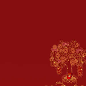 農曆新年的節日樹，帶有金幣和粉紅色蝴蝶結。 — 春節 壁紙