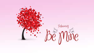 情人節的心形樹和 'Be Mine' 文字。 — 16:9 壁紙