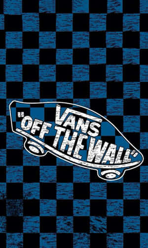 藍黑格紋背景，帶有白色Vans Off The Wall滑板標誌。 — Vans 標誌 壁紙